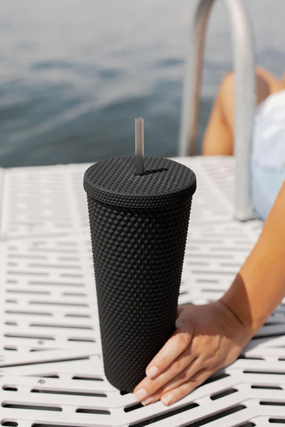 Black Reusable Matte Diamond Tumbler Cup 24oz