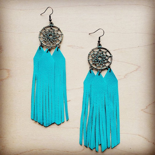 Dream Catcher w/ Leather Fringe-Turquoise