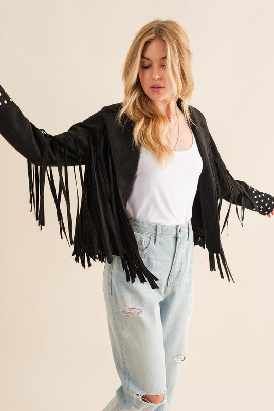 Studded Fringe Open Western Jacket