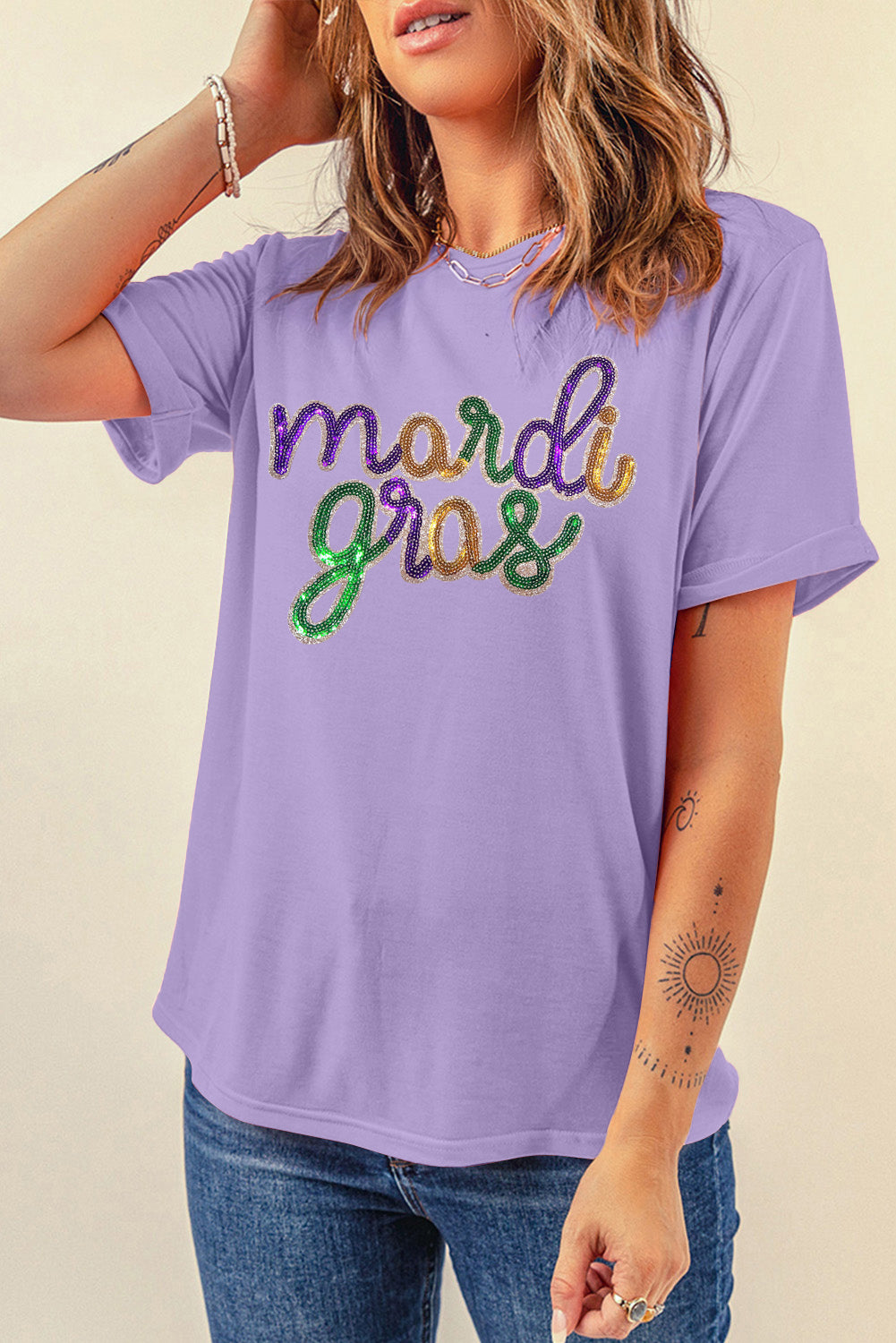 Wisteria Sequin mardi gras Graphic Shirt