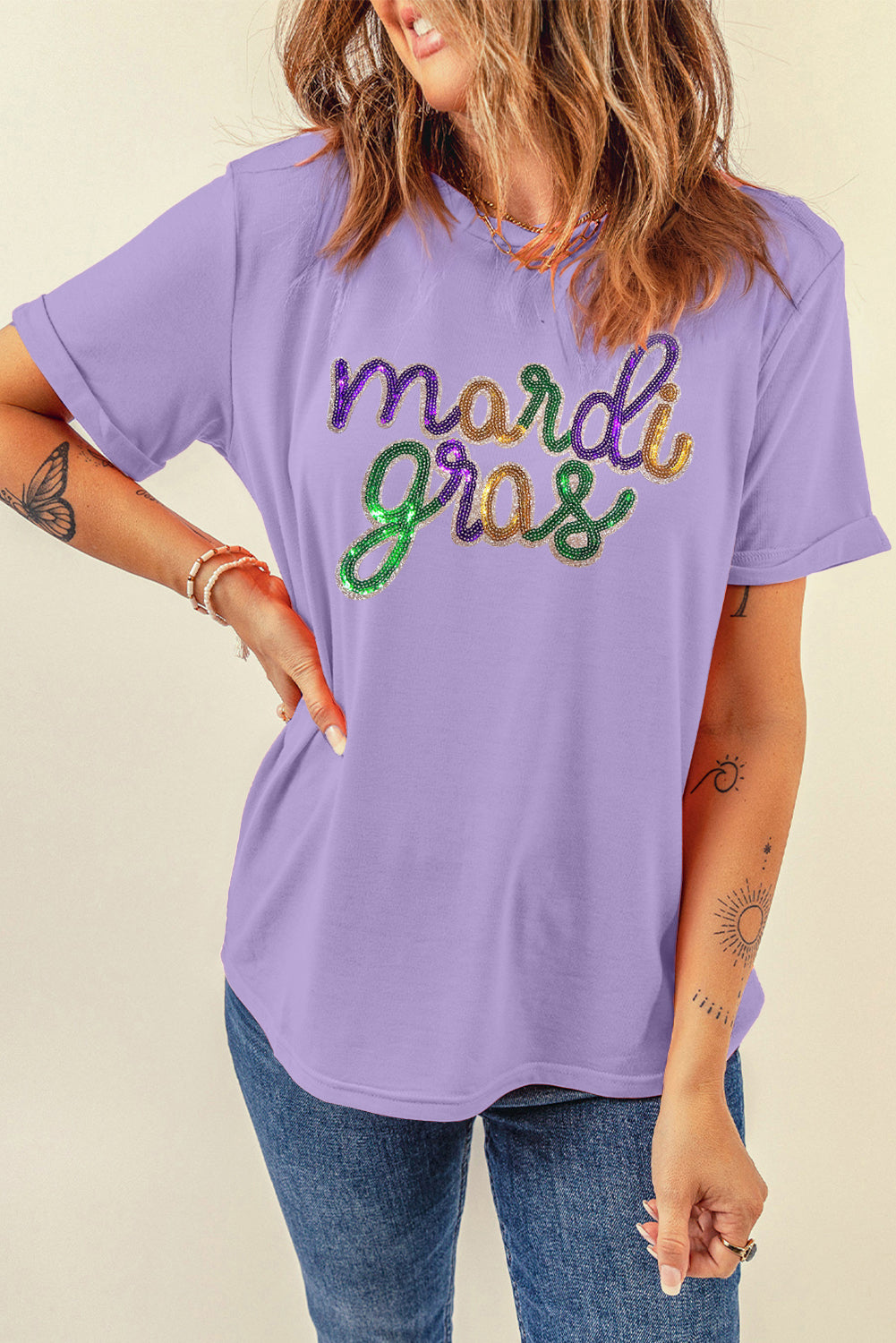 Wisteria Sequin mardi gras Graphic Shirt