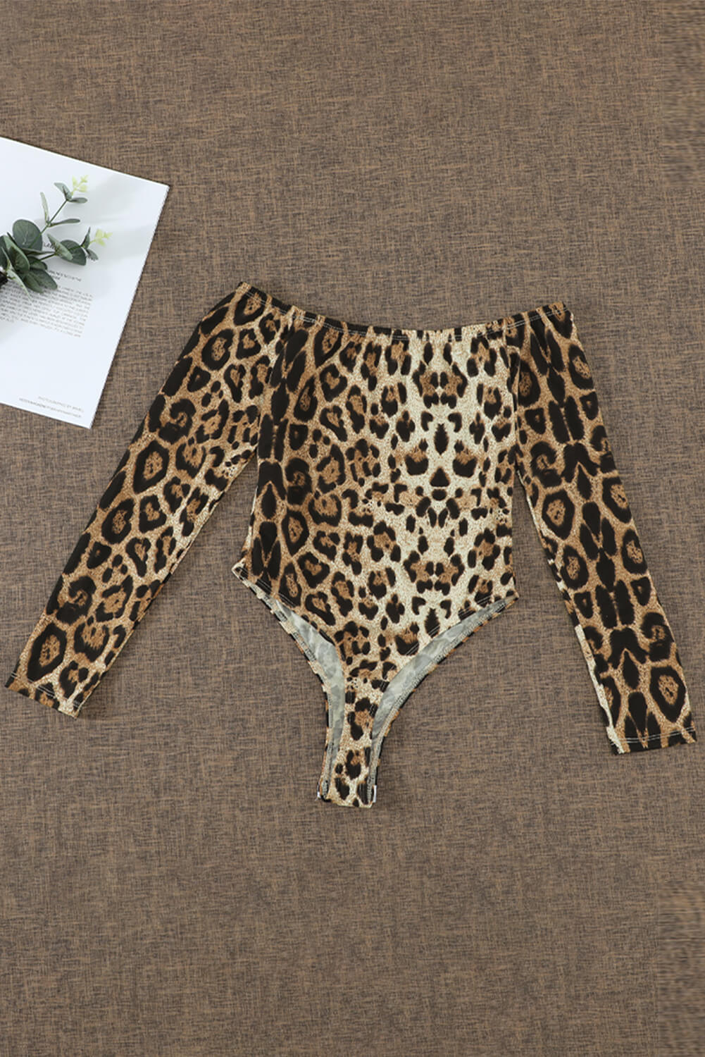 Long Sleeve Off Shoulder Leopard Bodysuit