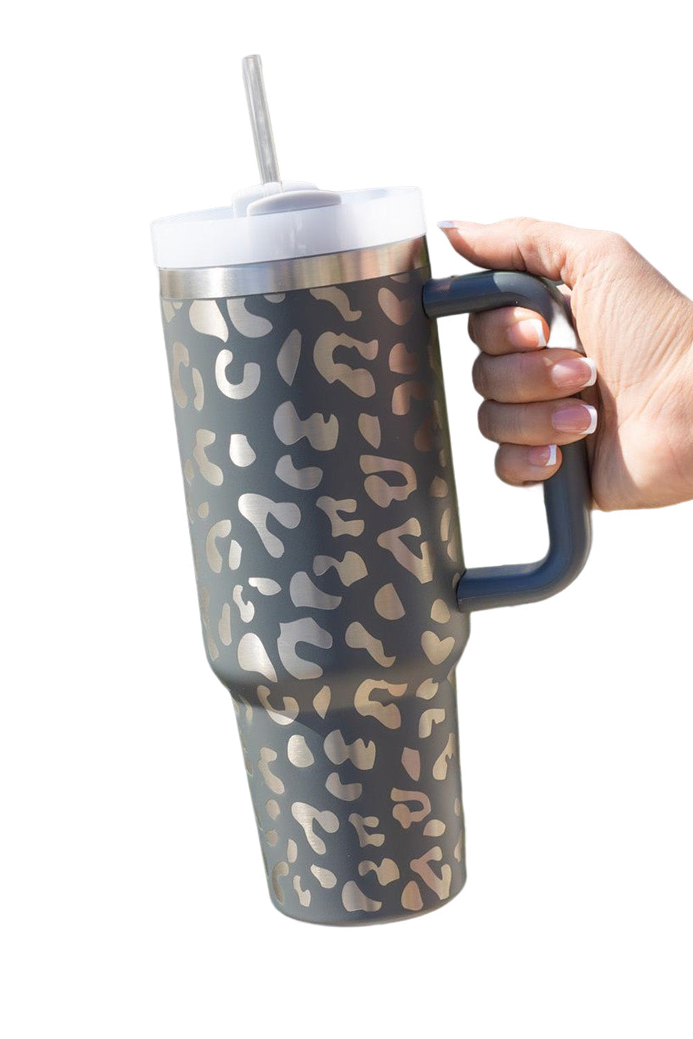 Gray Leopard Print 40oz Stainless Steel Portable Cup with Handle