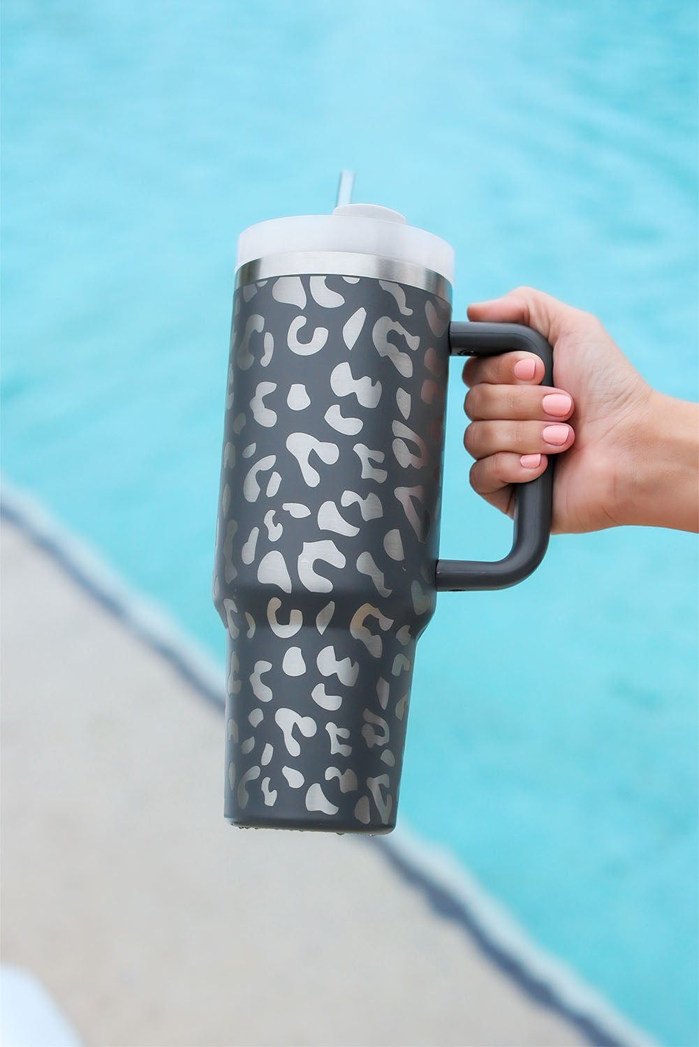 Gray Leopard Print 40oz Stainless Steel Portable Cup with Handle