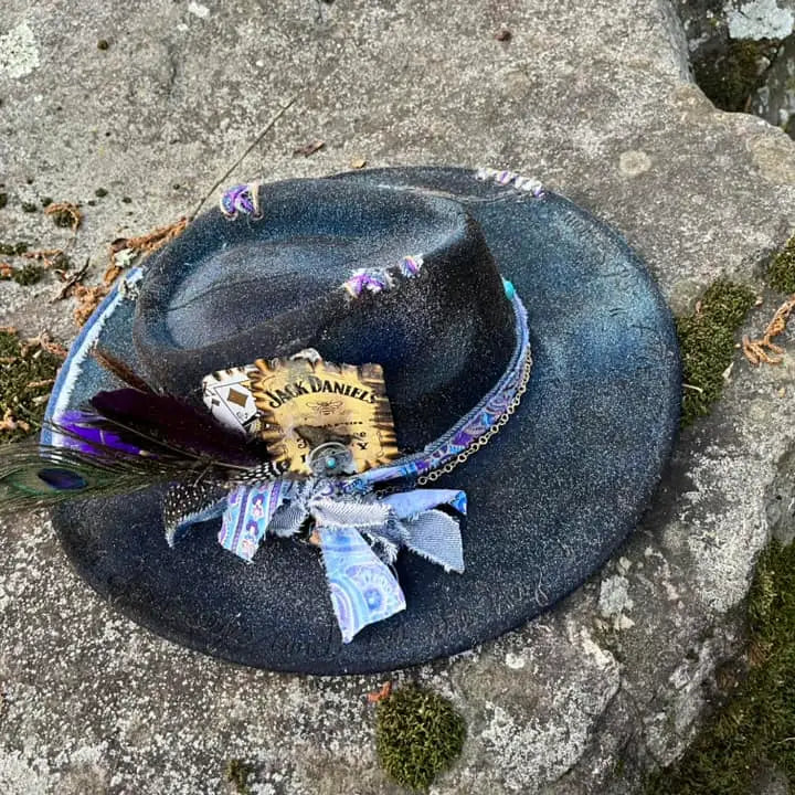 All the Stars..Blue Jean Baby Custom Burned Hat