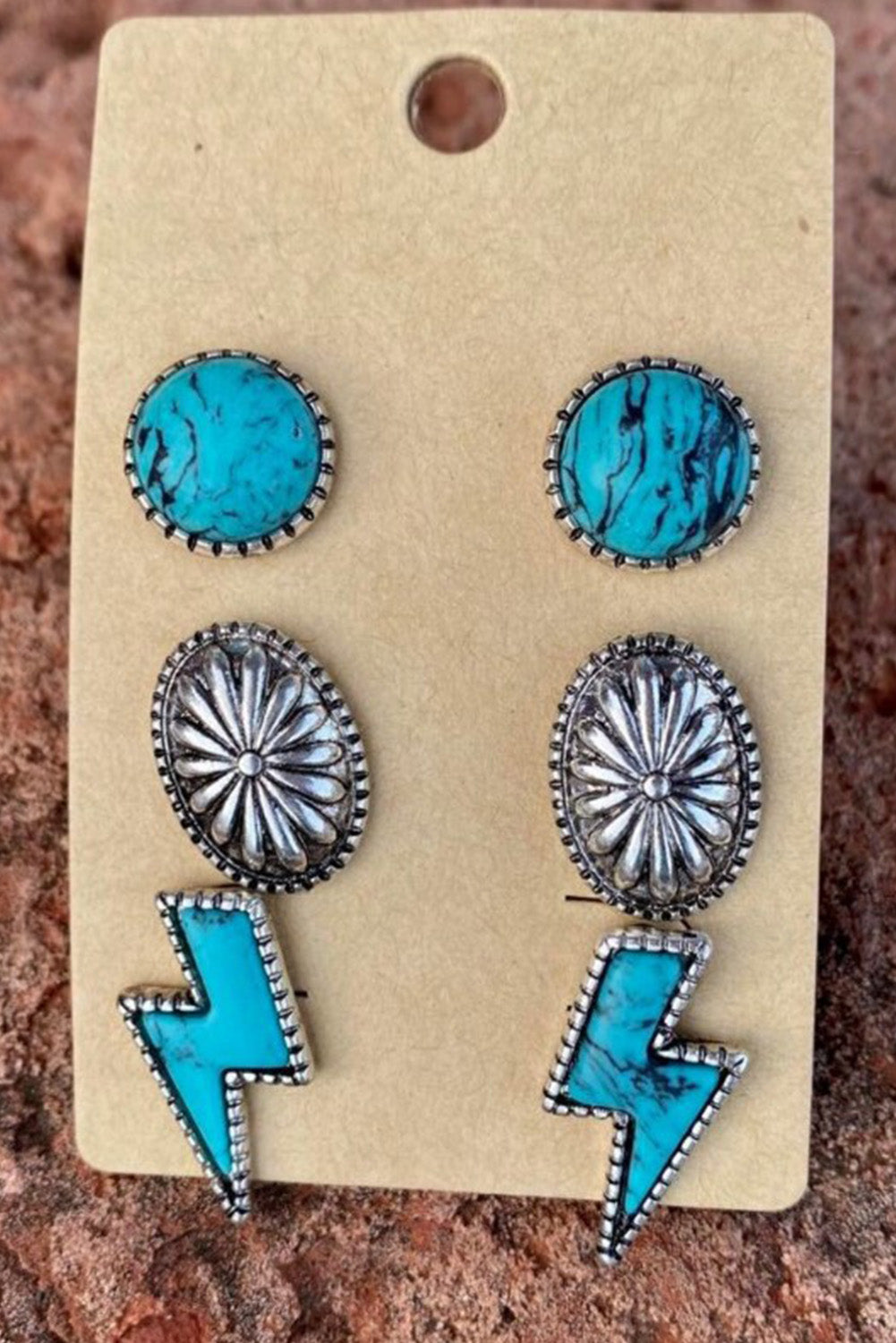 Green Three-piece Turquoise Stud Earrings Set