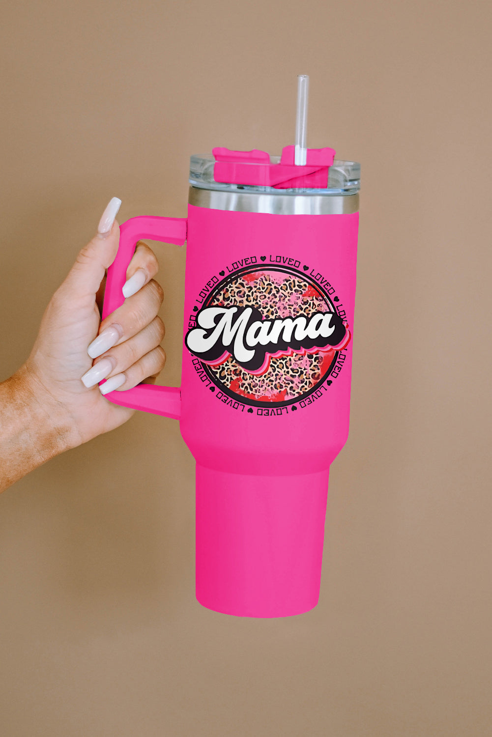 Rose Mama Lightning Leopard Print Straw Stainless Steel Insulate Cup 40oz