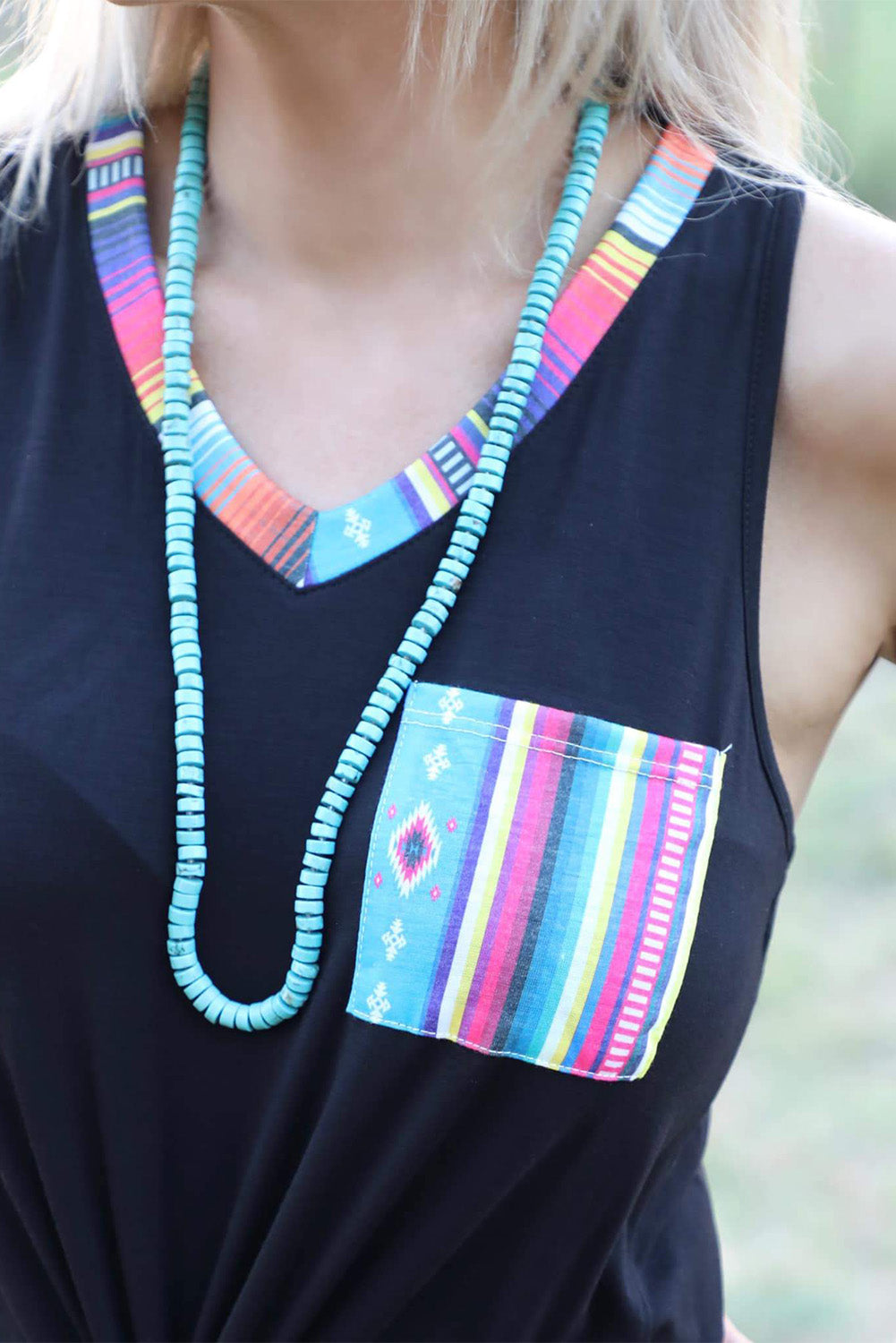 Tribal Patchwork V-neck Tank Top