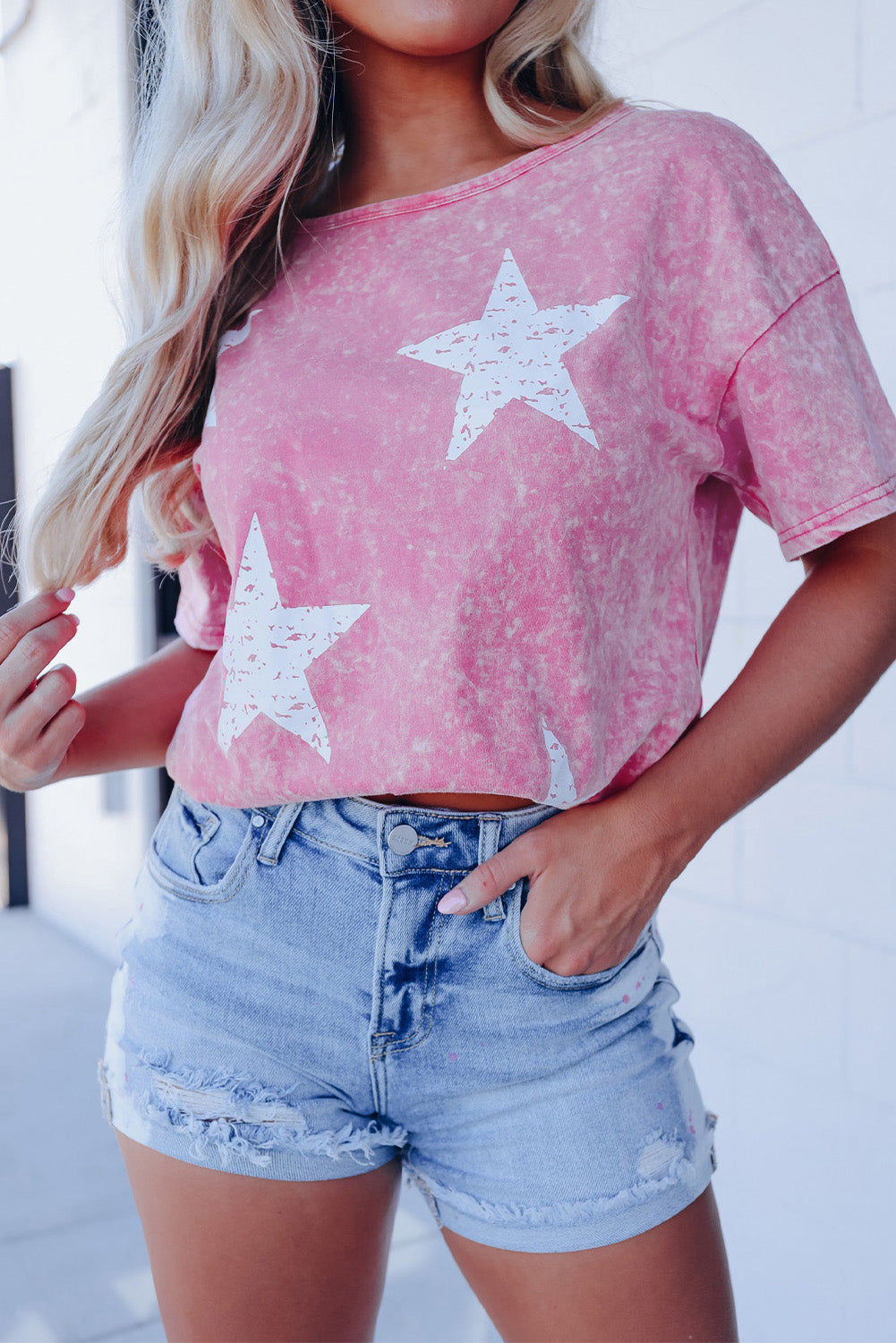 Pink Vintage Star Printed Mineral Wash Graphic Tee