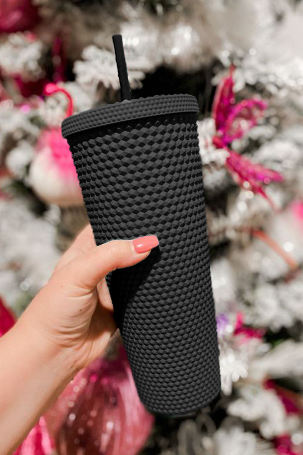 Black Reusable Matte Diamond Tumbler Cup 24oz