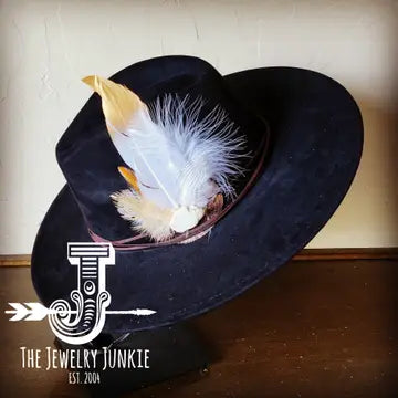 Boho Western Hat (Choice of Feather Hat Band) -Black