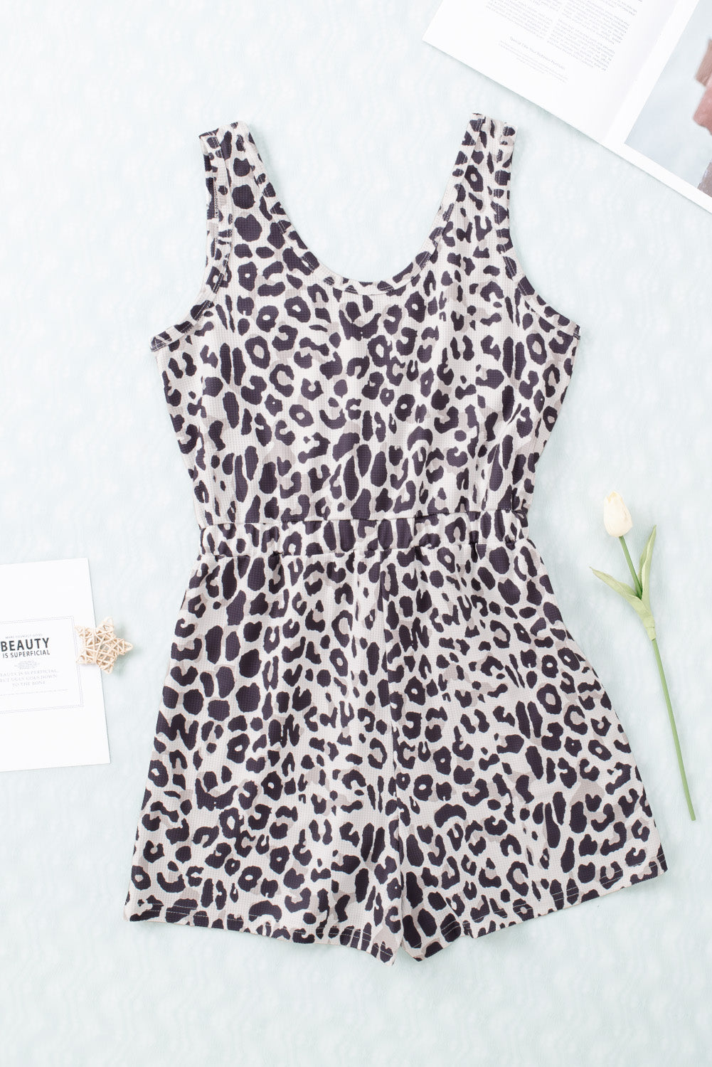 Leopard Print High Waist Sleeveless Romper