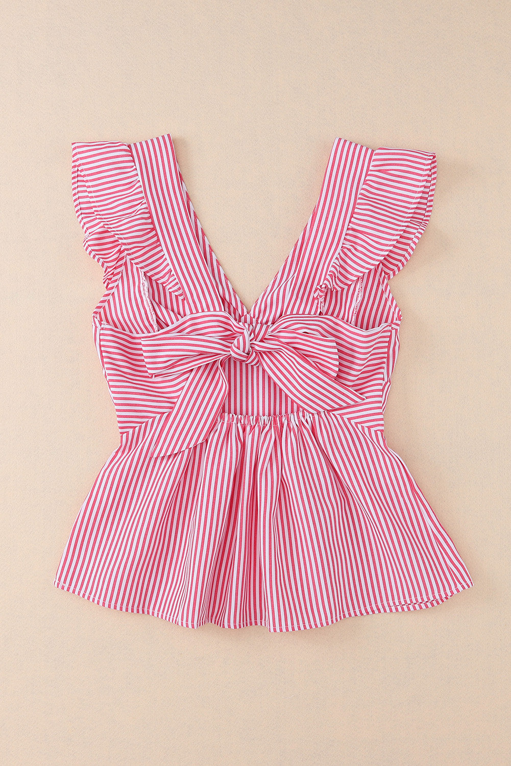 Striped Print Ruffled Bow Knot Peplum Tank Top