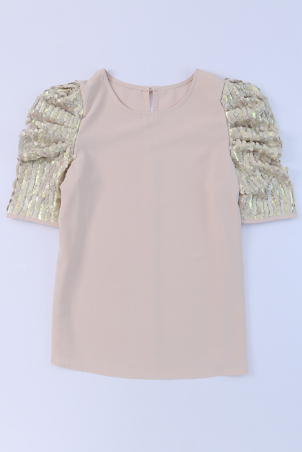 Khaki Ruched Sequin Sleeve Crew Neck Top