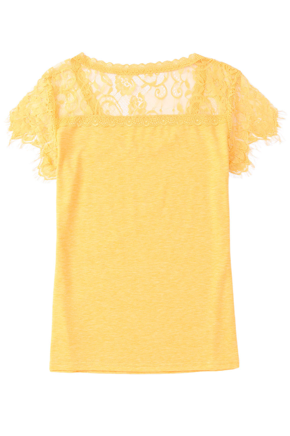 Yellow Lace Crochet Short Sleeve U Neck T Shirt