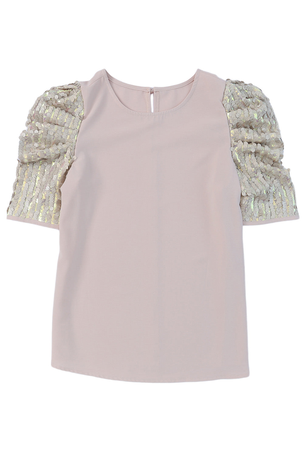 Khaki Ruched Sequin Sleeve Crew Neck Top