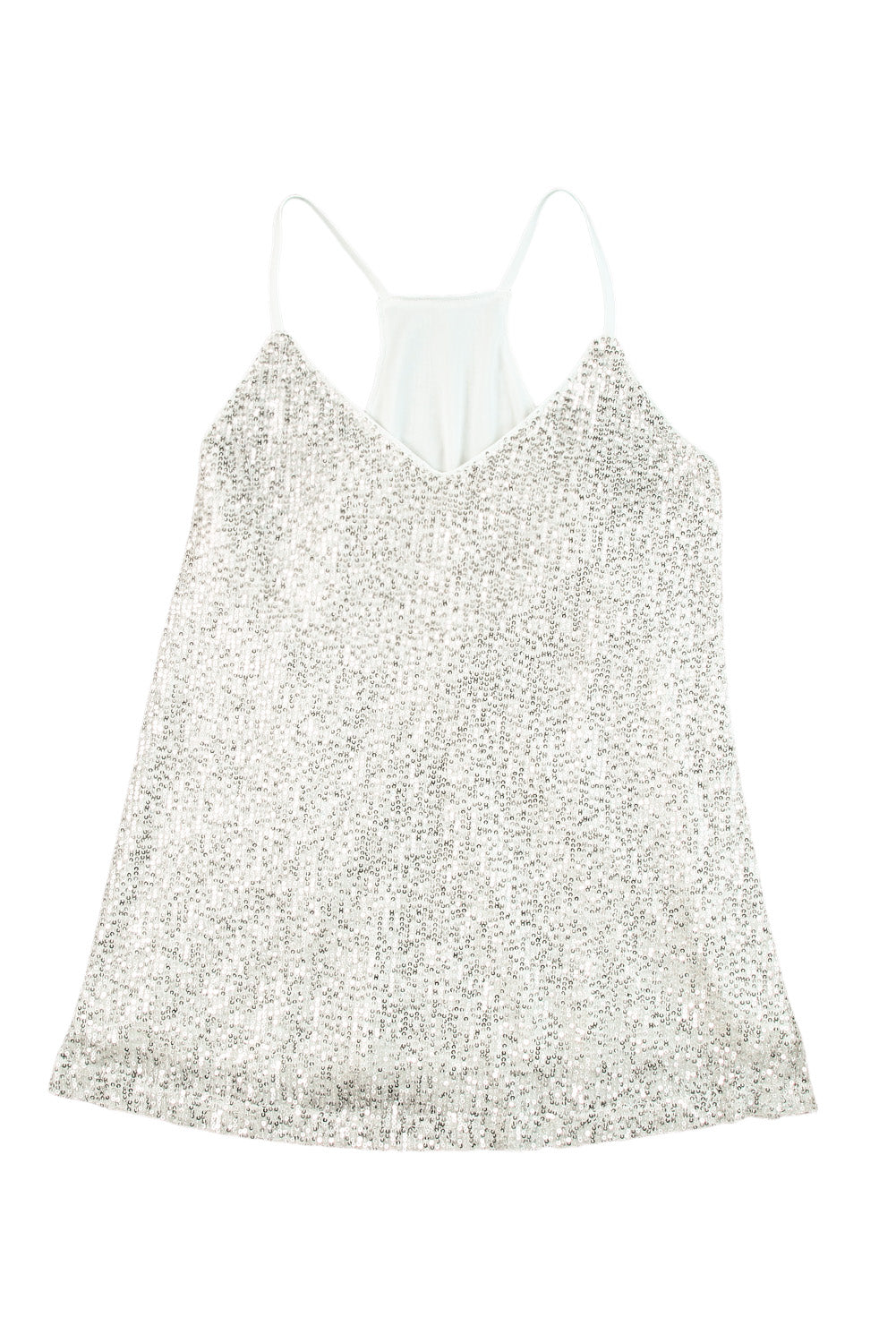 Silver Spaghetti Straps Sequin Tank Top