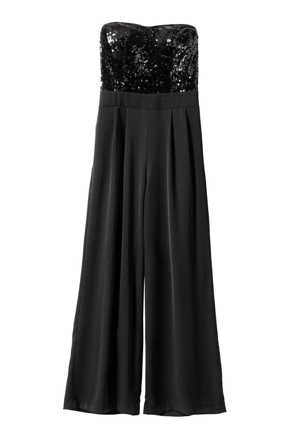 Black Sequin Tube Top Wide Leg Jumpsuit