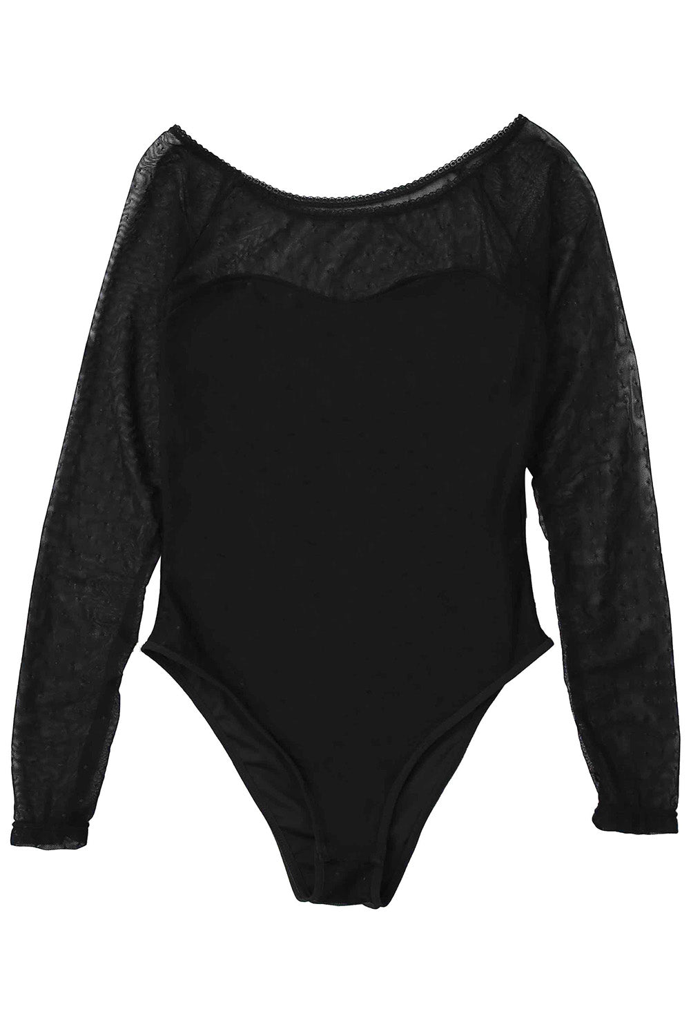 Black Dotty Mesh Overlay Long Sleeve Bodysuit