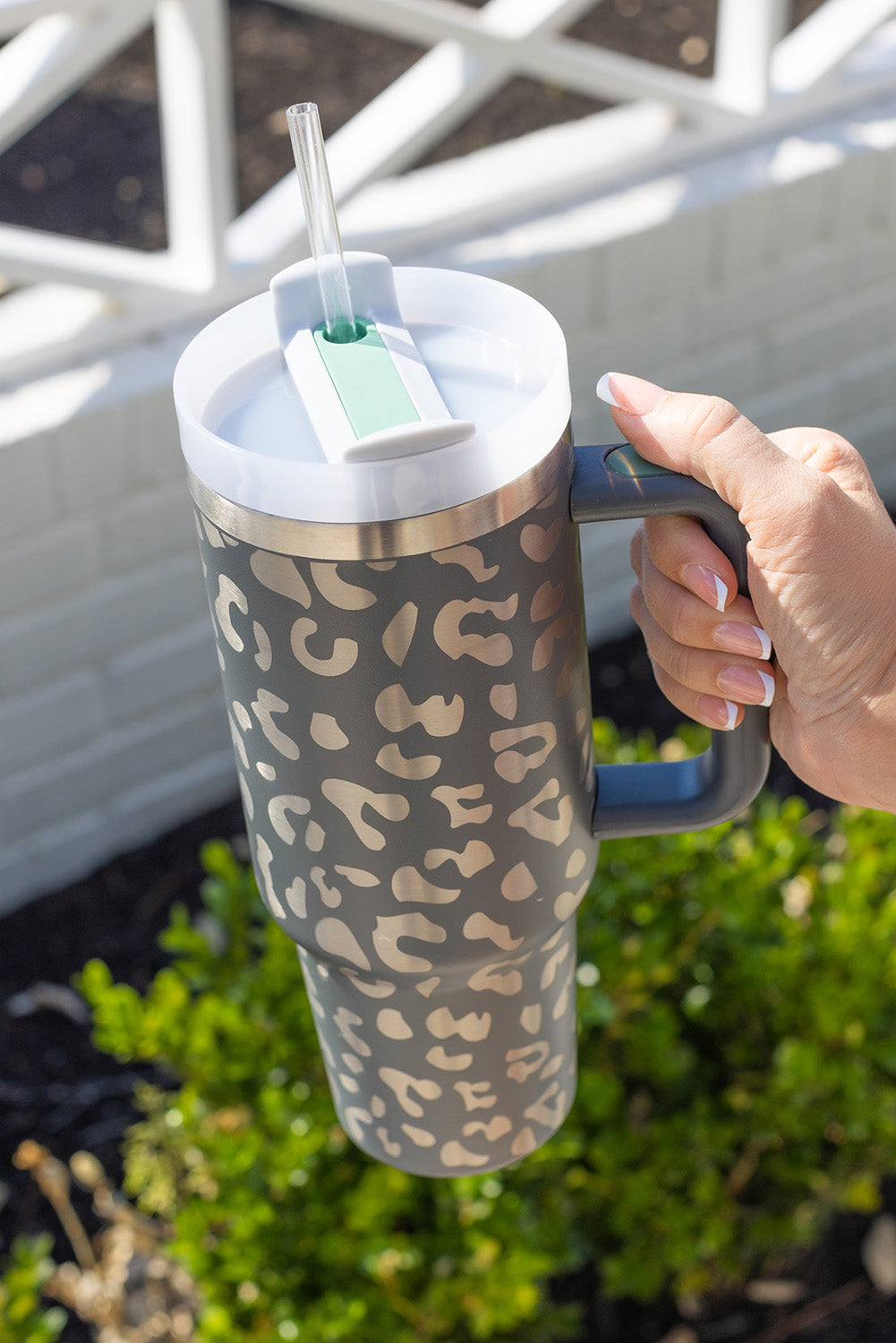 Gray Leopard Print 40oz Stainless Steel Portable Cup with Handle