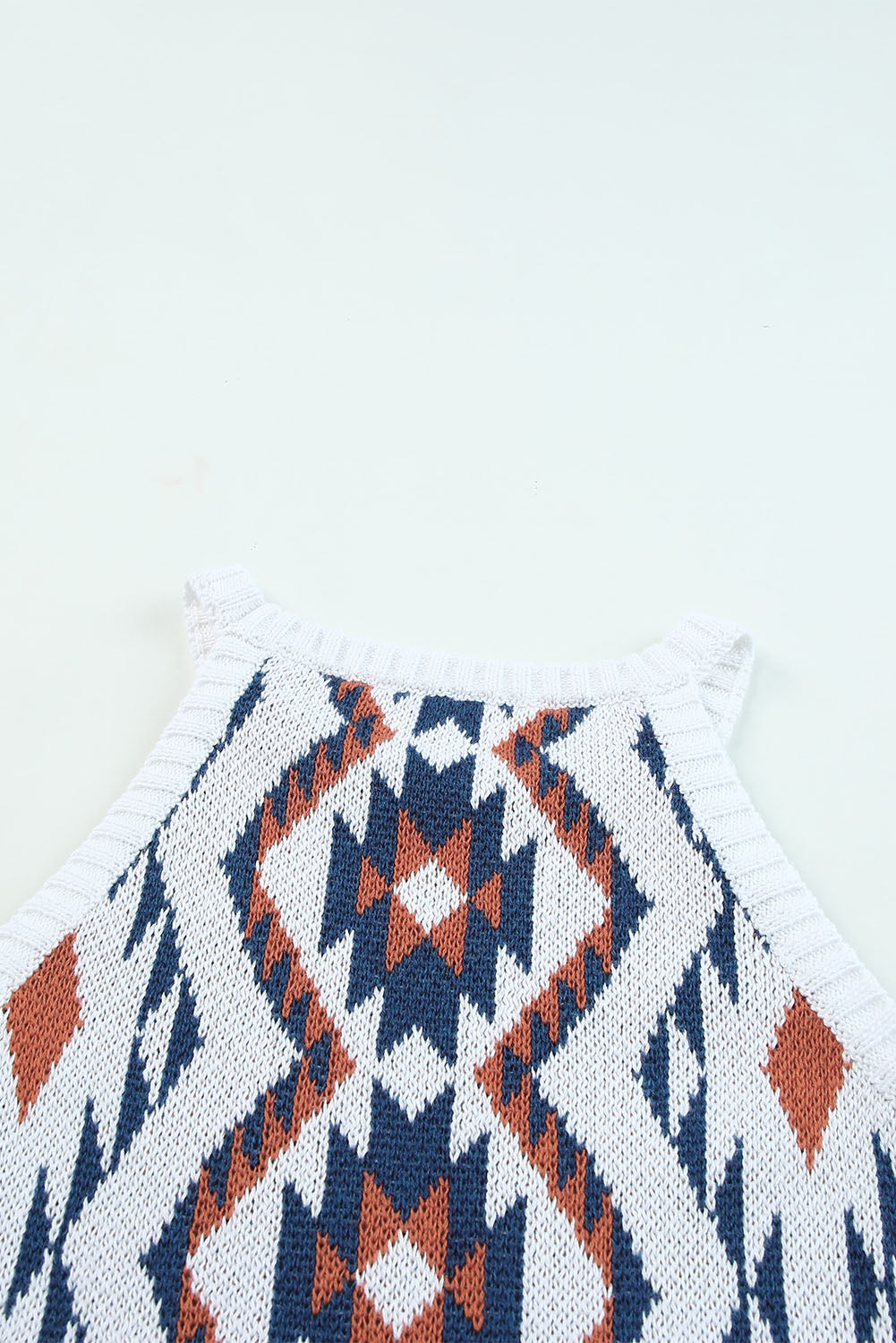 White Aztec Geometric Print Knitted Tank Top