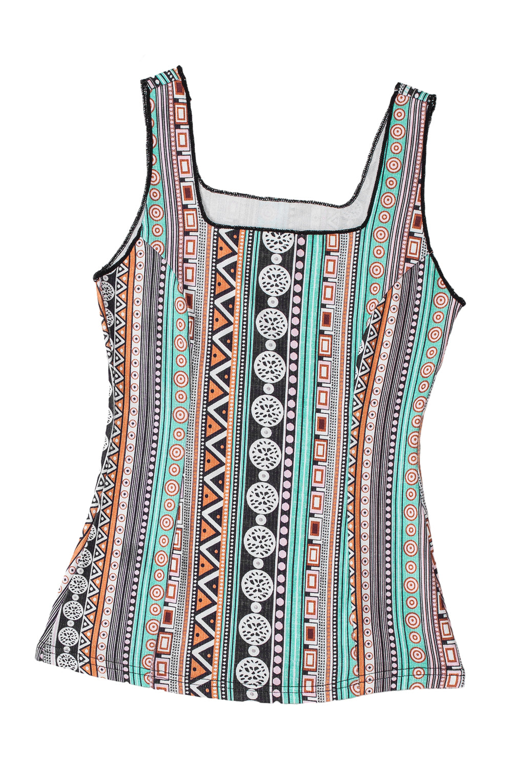 Green Western Geo Printed Square Neck Tank Top