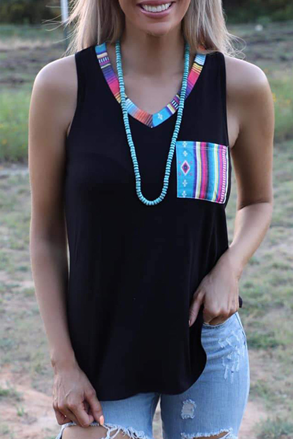 Tribal Patchwork V-neck Tank Top