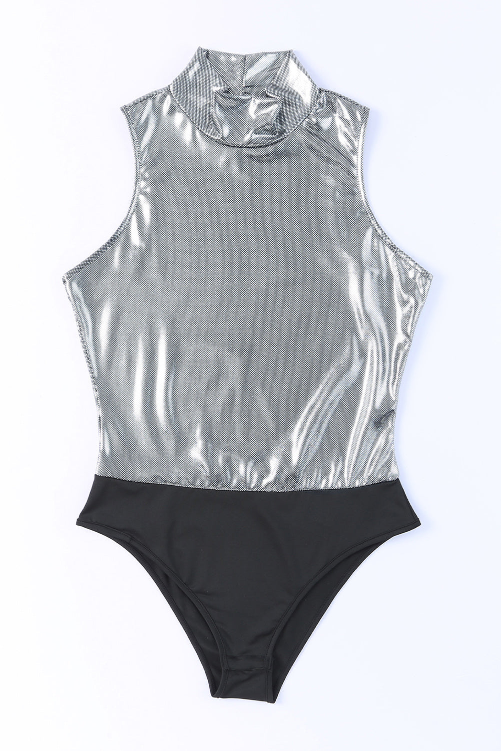 Silver Glitter High Neck Sleeveless Bodysuit