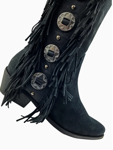 Rodeo Doll Fringe Boots in Black