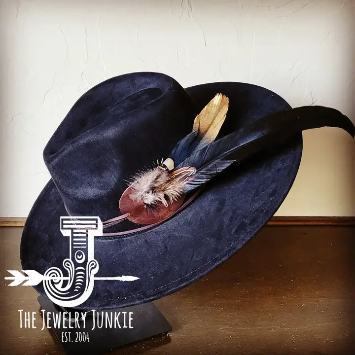 Boho Western Hat (Choice of Feather Hat Band) -Black