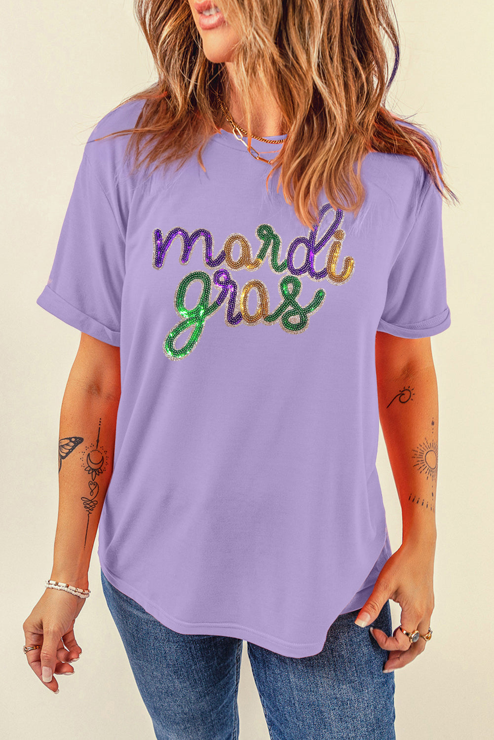 Wisteria Sequin mardi gras Graphic Shirt