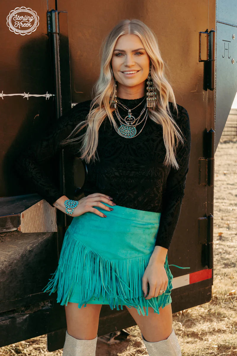 FORT WORTH FRINGE SKIRT (TURQUOISE)