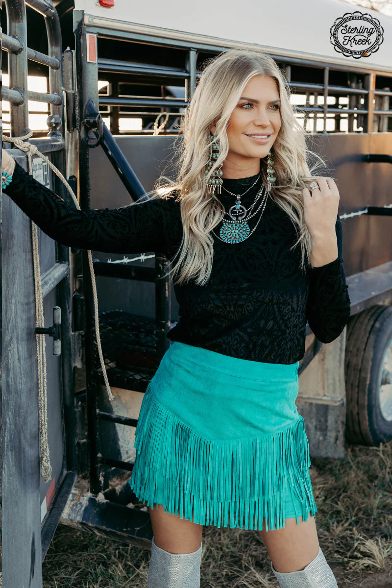 FORT WORTH FRINGE SKIRT (TURQUOISE)