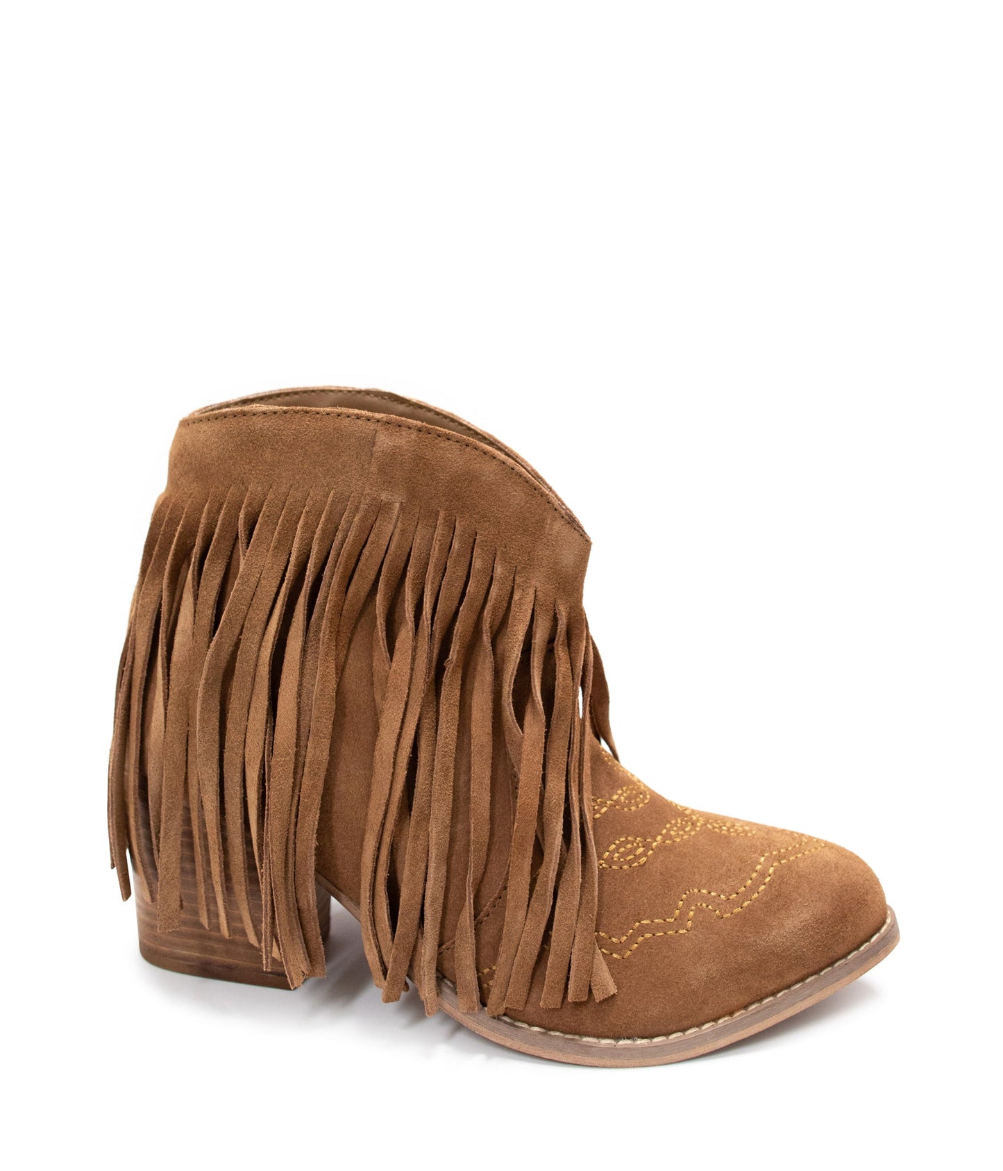 Amos Fringe Ankle Bootie in Tan Suede