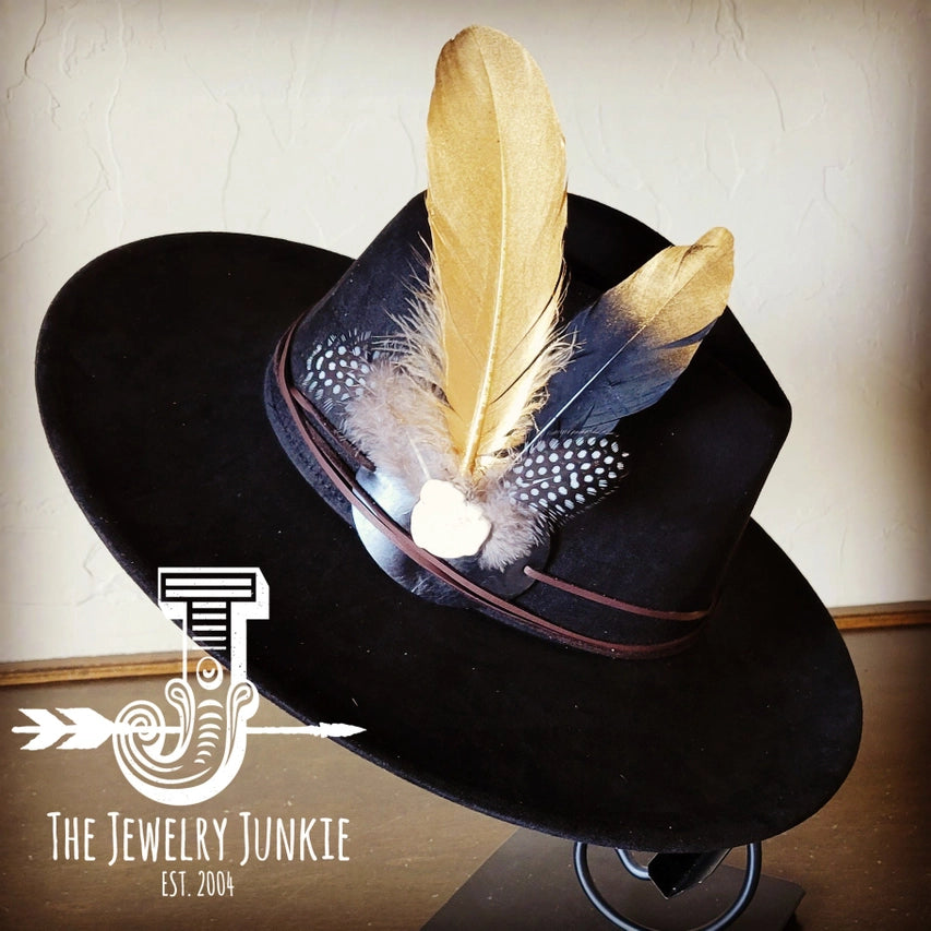 Boho Western Hat (Choice of Feather Hat Band) -Black