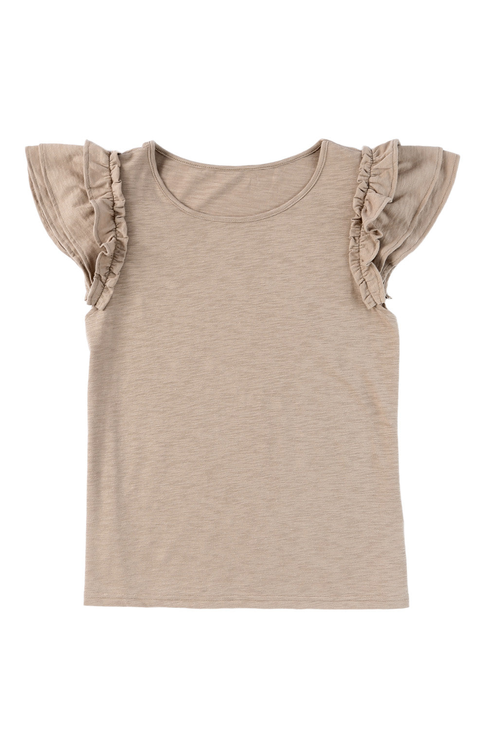 Brown Solid Color Ruffle Sleeve Short Sleeve Top