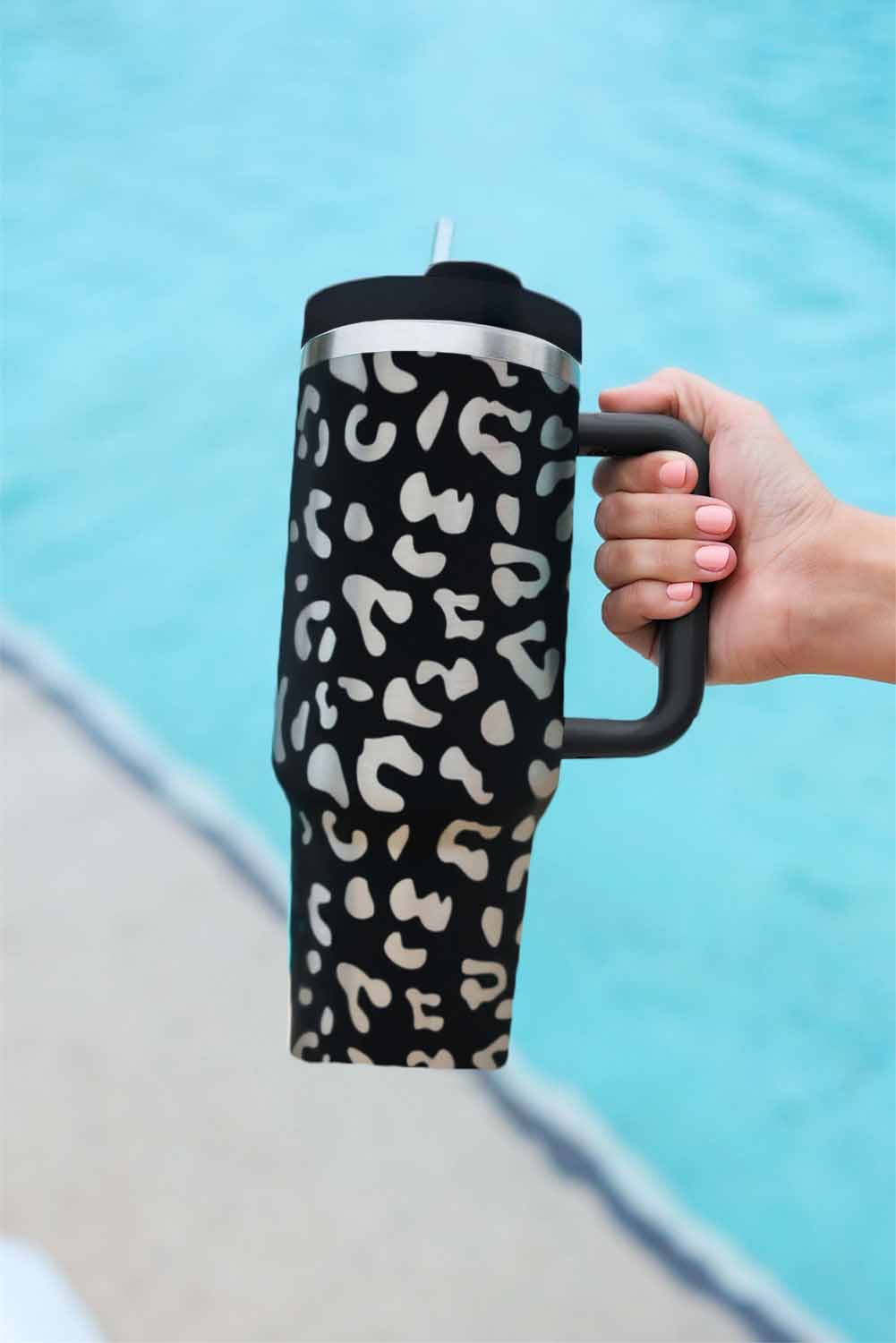 Green Leopard Print 40oz Stainless Steel Portable Cup with Handle