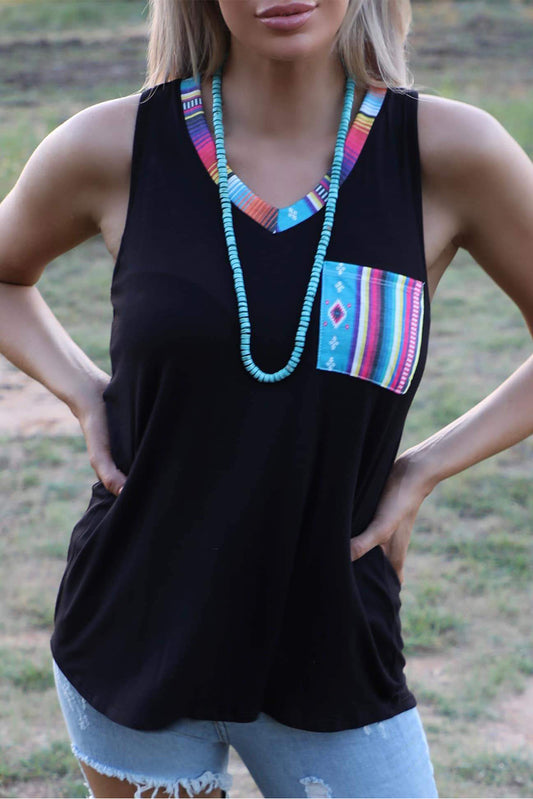 Tribal Patchwork V-neck Tank Top