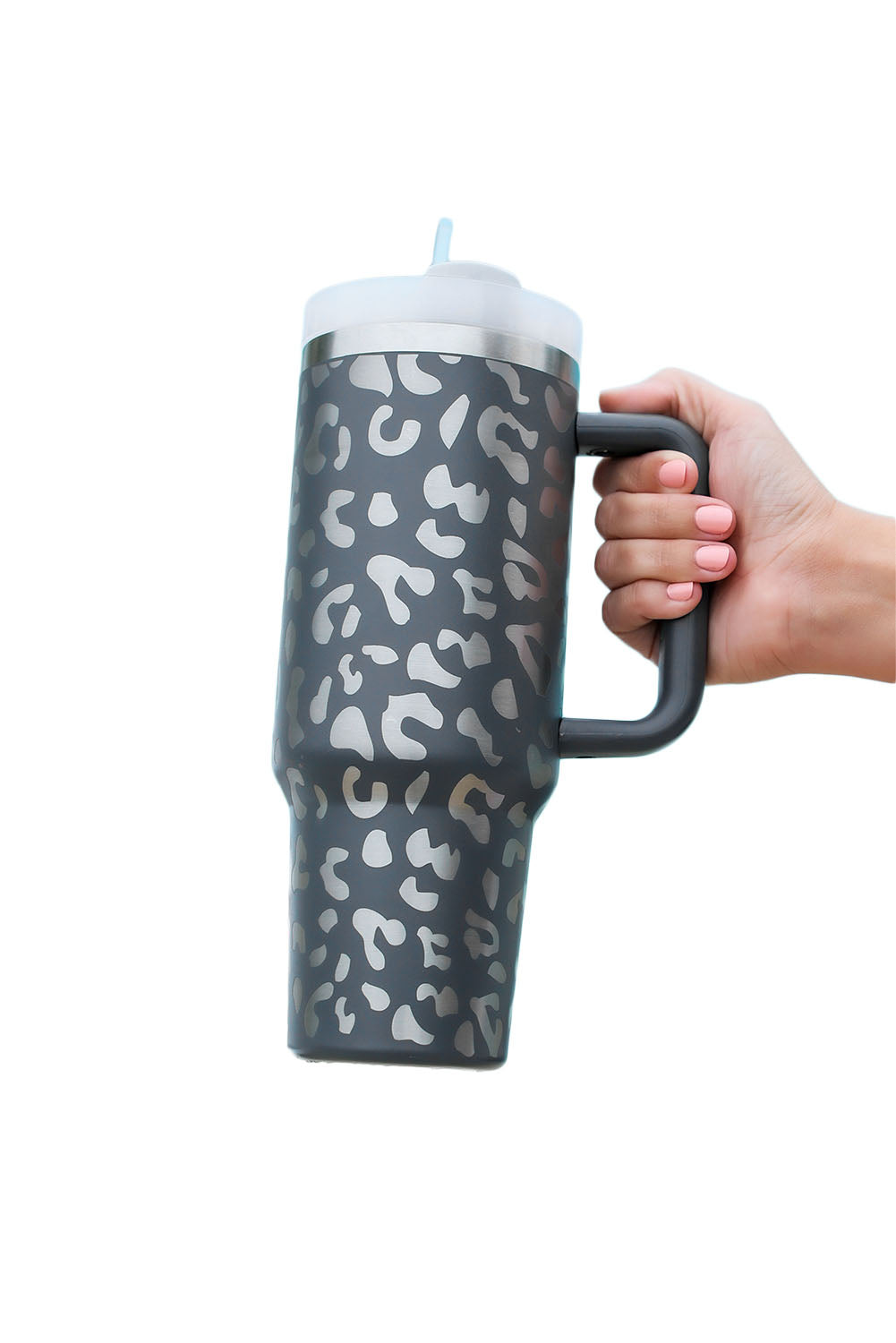 Gray Leopard Print 40oz Stainless Steel Portable Cup with Handle