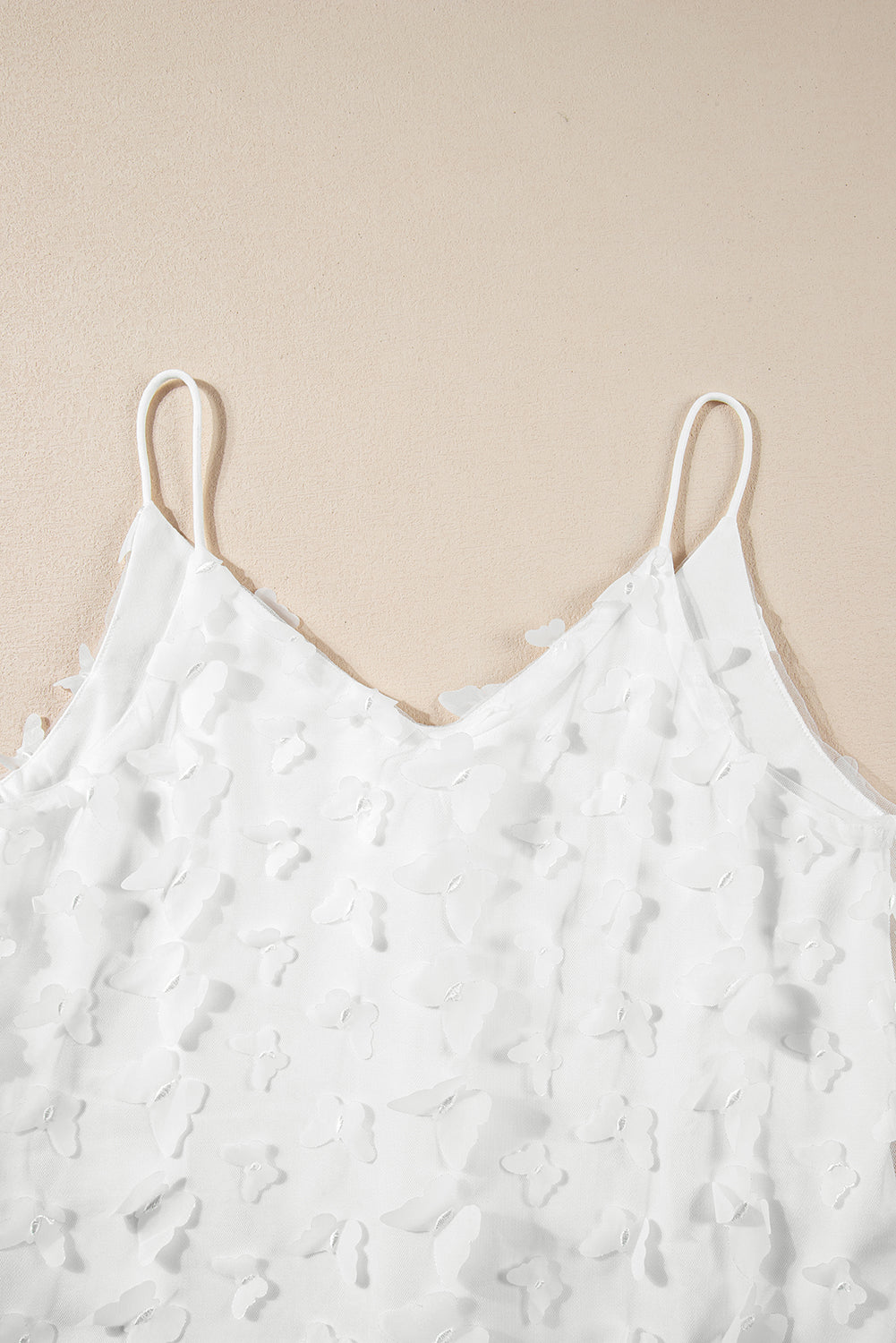 White Butterfly Applique Mesh Overlay Tank Top