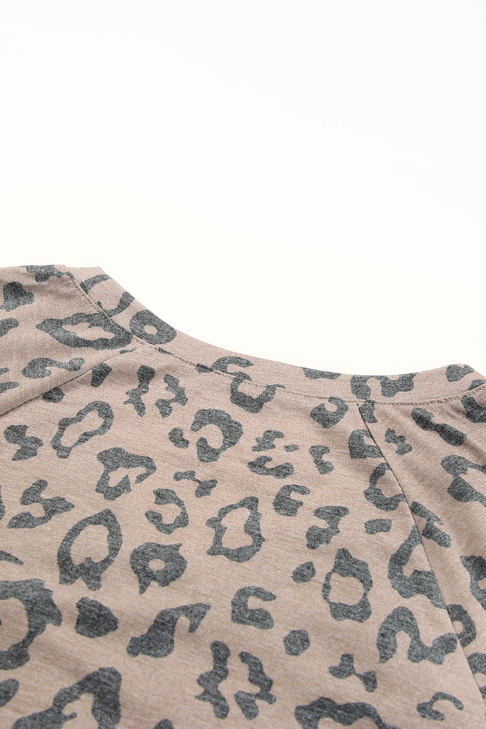 Brown V Neck Front Pocket Leopard Tee