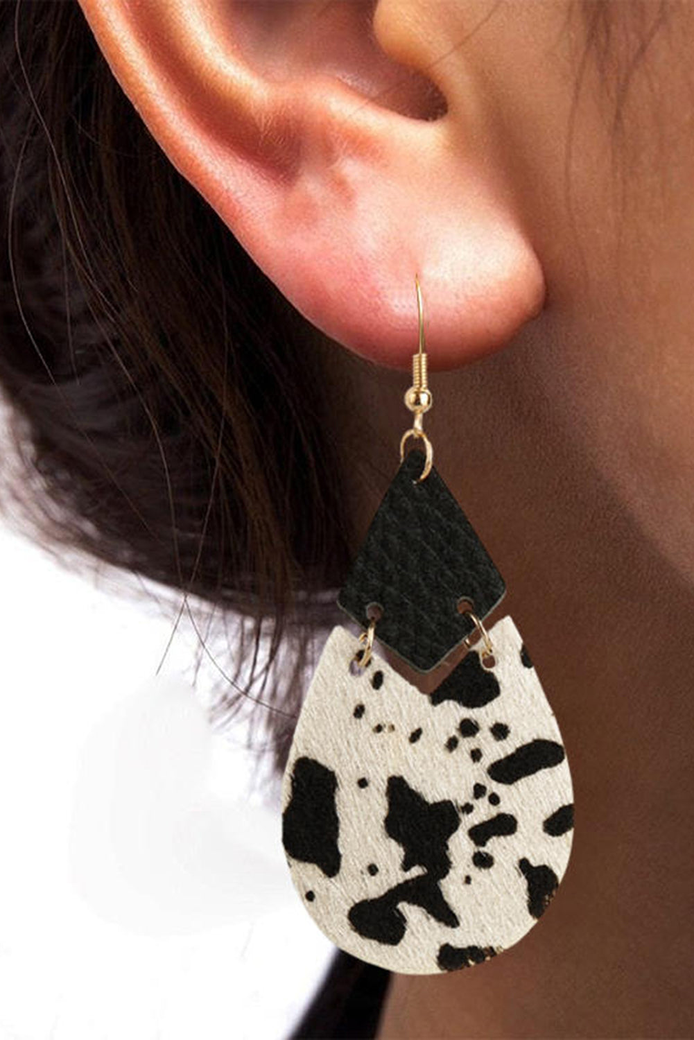 Cow PU Leather Layered Water Drop Earrings