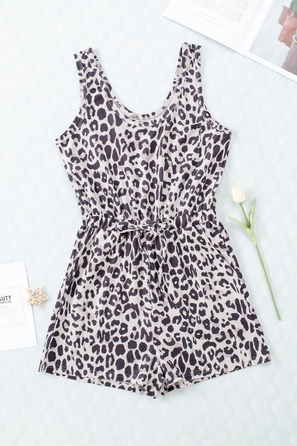 Leopard Print High Waist Sleeveless Romper