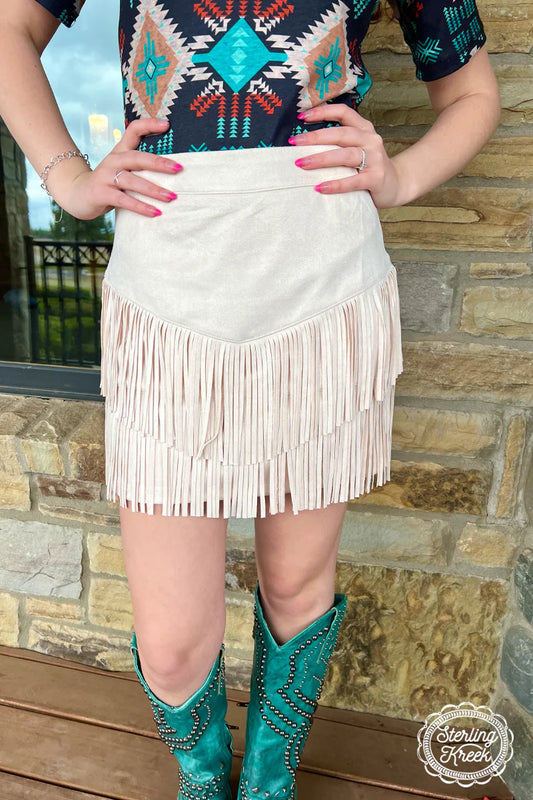 FORT WORTH FRINGE SKIRT (CREAM)