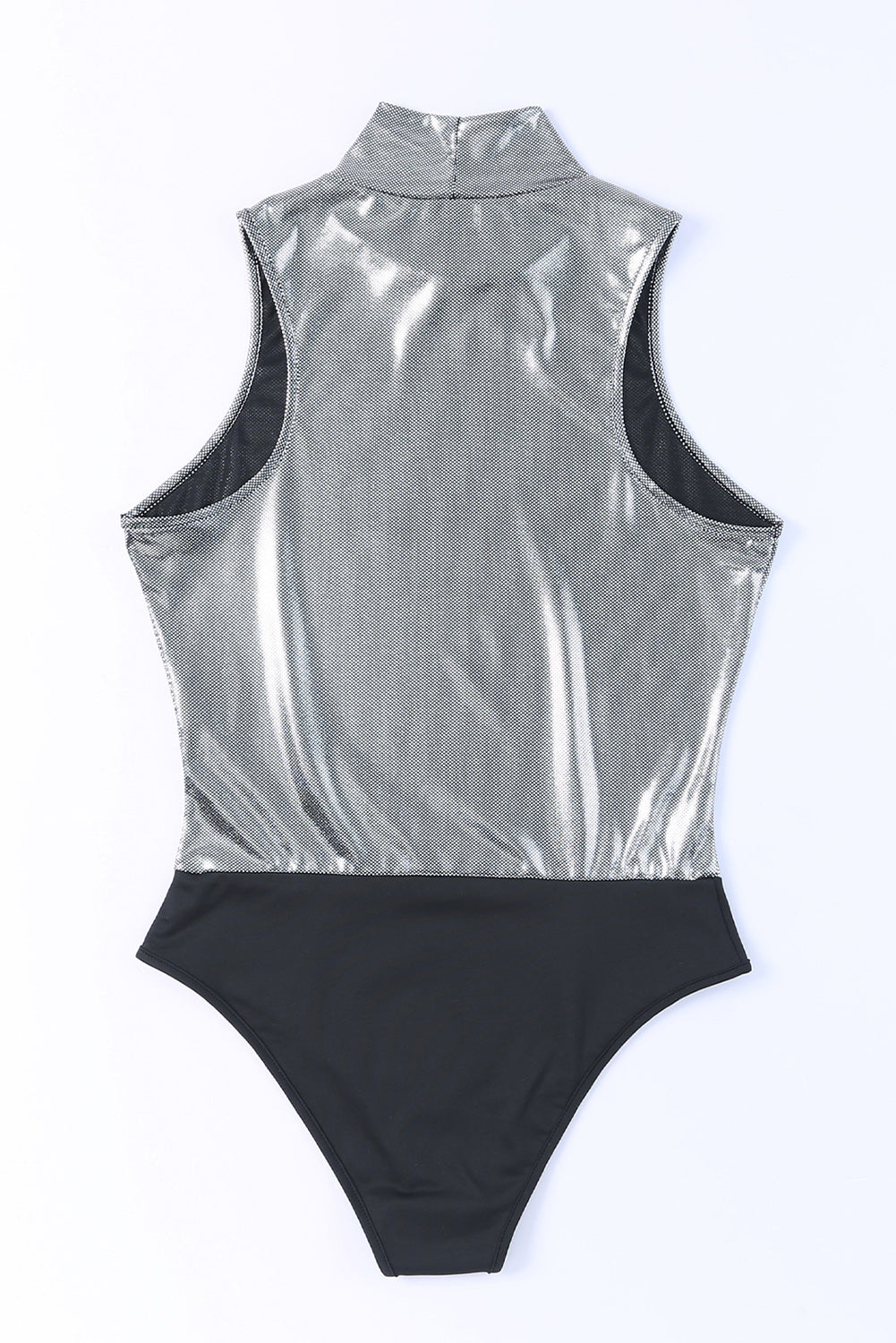 Silver Glitter High Neck Sleeveless Bodysuit