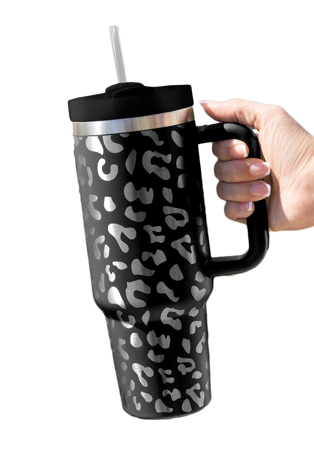 Green Leopard Print 40oz Stainless Steel Portable Cup with Handle