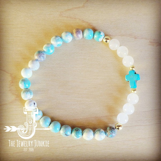 Natural Jade and Howlite Beaded Stretch Breacelet