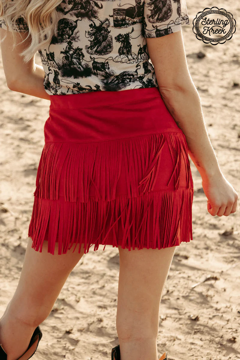 FORT WORTH FRINGE SKIRT (RED)