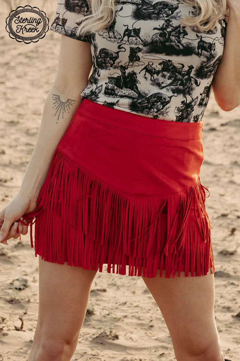 FORT WORTH FRINGE SKIRT (RED)