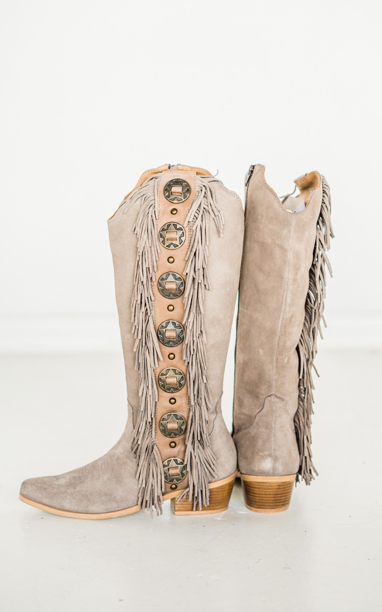 Rodeo Doll Fringe Boots in Taupe